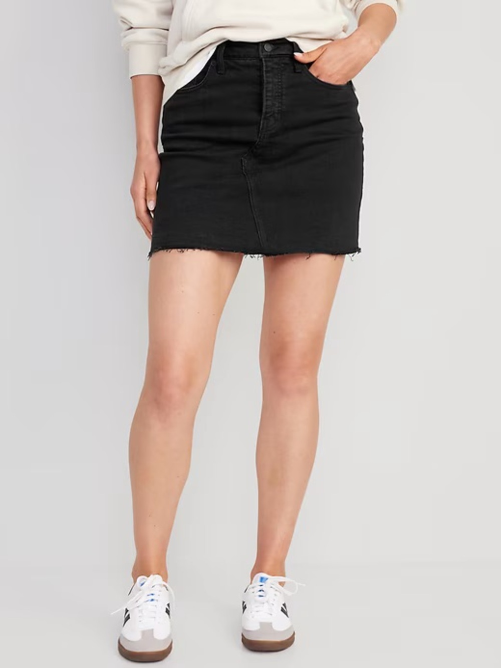 Old Navy Black Denim Frayed Hem Mini Skirt